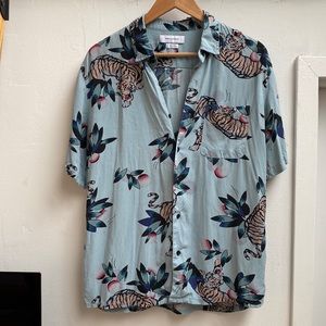 Light Blue Button Up with Tiger Pattern